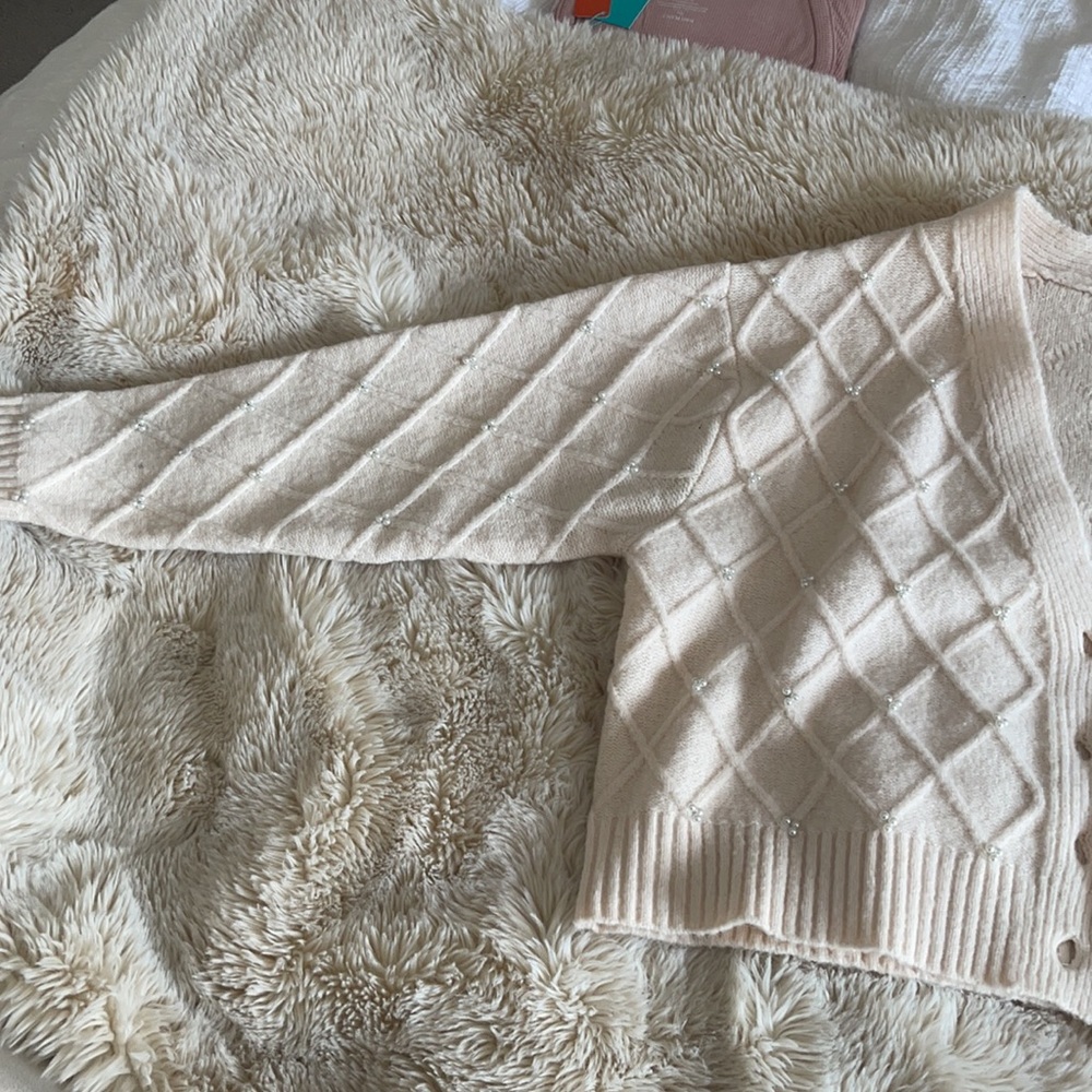 new ELOQUII pearl cableknit ivory heavyweight cardigan sweater 14 16 - Picture 9 of 11